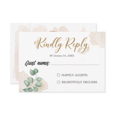 Gold Greenery Horizontal Wedding RSVP Card