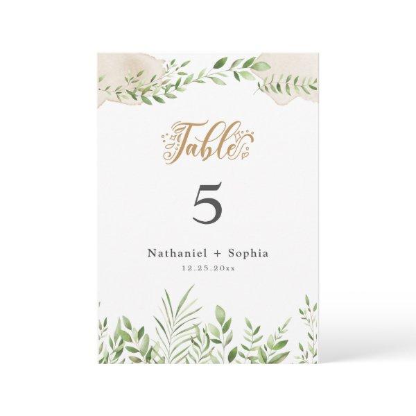 Gold Greenery Watercolor 5x7" Table Number