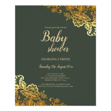 Gold Lace Emerald Green Baby Shower Flyer