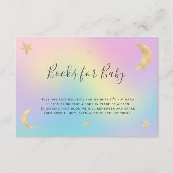 gold moon stars rainbow bring a book baby shower enclosure card