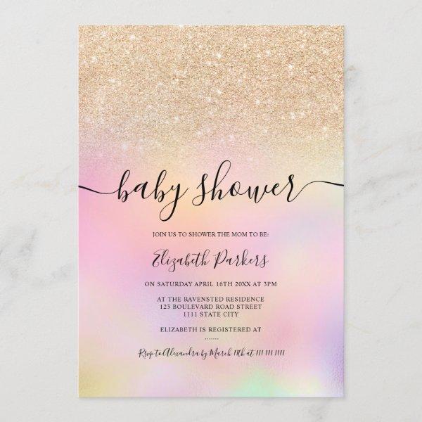 Gold ombre glitter holographic girl