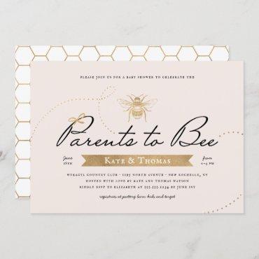 Gold Parents to Bee Baby Shower Blush Invitation