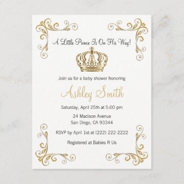 Gold Prince Baby Shower Invitation - Personalized