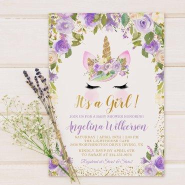 Gold Purple Floral Unicorn