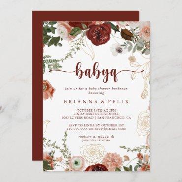 Gold Rustic Floral BabyQ Baby Shower Barbecue