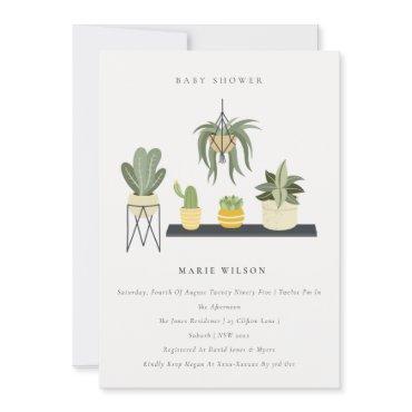 Gold Saga Green Floral Wreath Baby Shower Invite