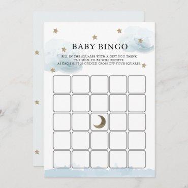 Gold Stars & Clouds Baby Shower Bingo Game Card