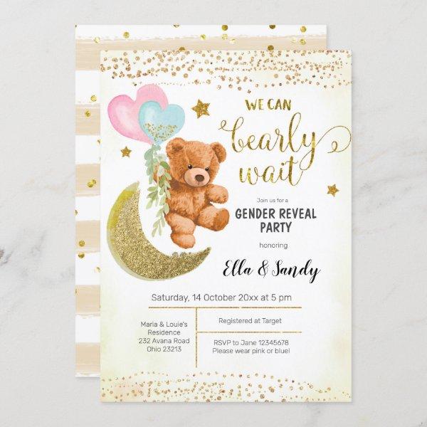 Gold Teddy Bear Balloon Gender Reveal Party