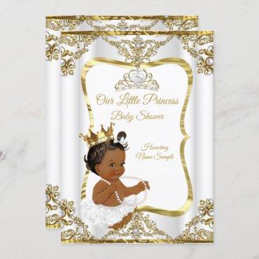 Gold White Pearl Princess Baby Shower Ethnic Invitation