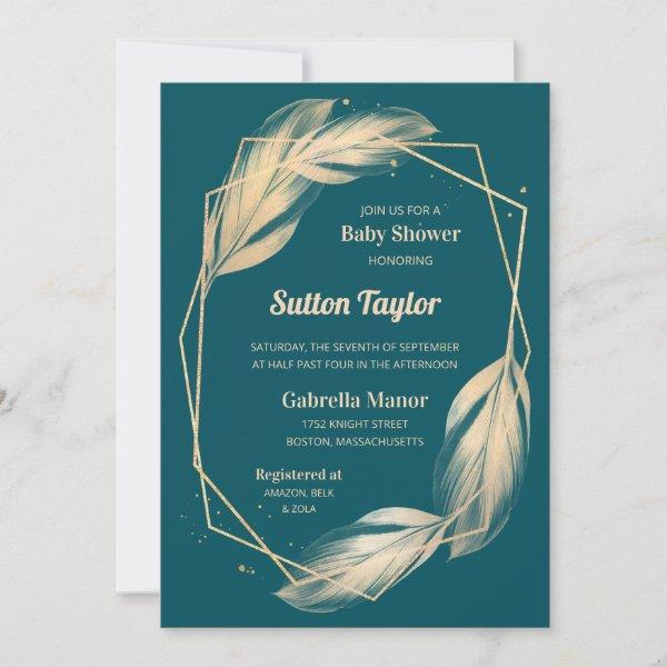 Golden Feathers on Teal