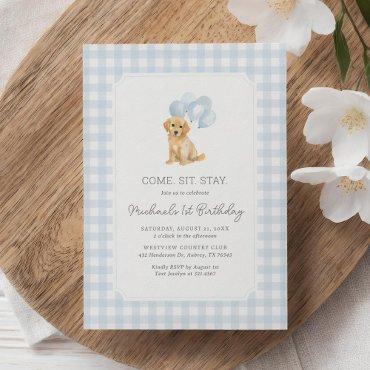 Golden Retriever Blue Gingham Birthday