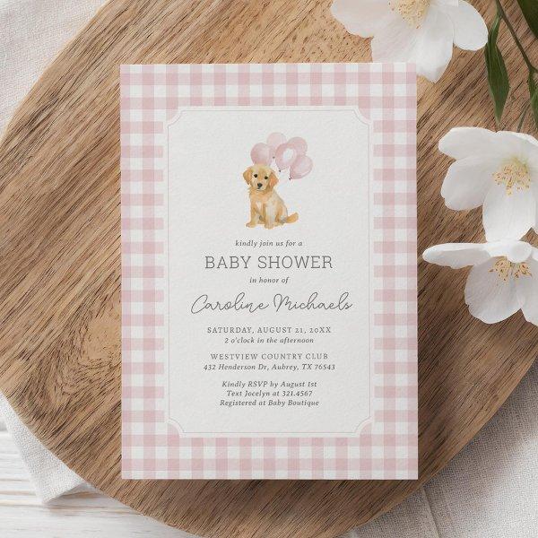 Golden Retriever Pink Gingham