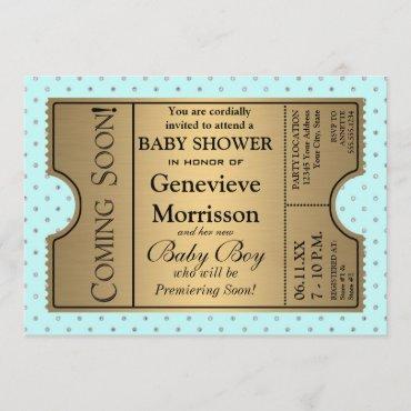 Golden Ticket Style Baby Boy Shower Party Invite