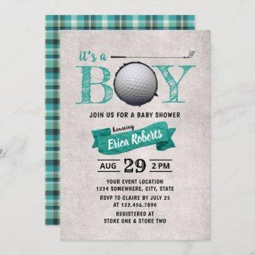 Golf Boy Baby Shower Sport Theme Teal Invitation