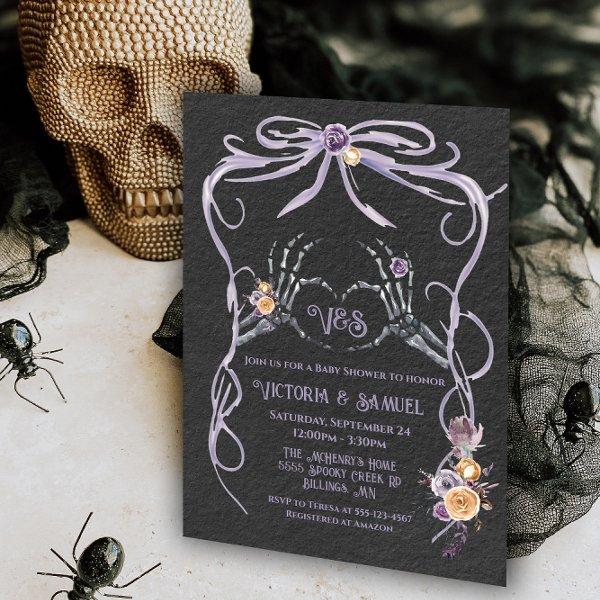 Goth Skeleton heart bow watercolor