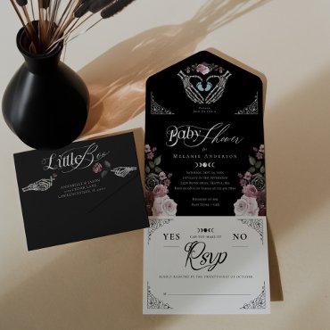 Gothic Floral Skeleton Hand Heart Baby Boy Shower All In One