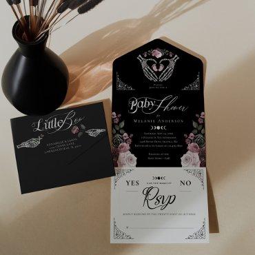 Gothic Floral Skeleton Hand Heart Baby Girl Shower All In One