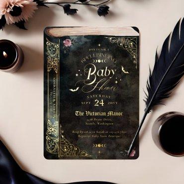 Gothic Spellbinding Vintage Goth Book Baby Shower Foil