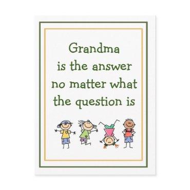 Grandma is the Answer Fun Kids Quote Postcard