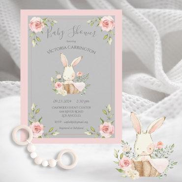 Gray Blush Floral Bunny Rabbit