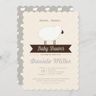 Gray Little Lamb Gender Neutral Baby Shower Invitation