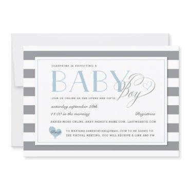 Gray Stripe Light Blue Boy Baby Shower by Mail