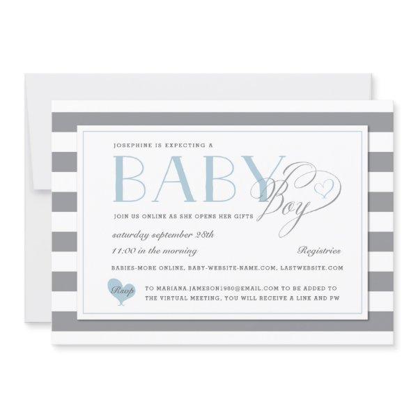 Gray Stripe Light Blue Boy Baby Shower by Mail