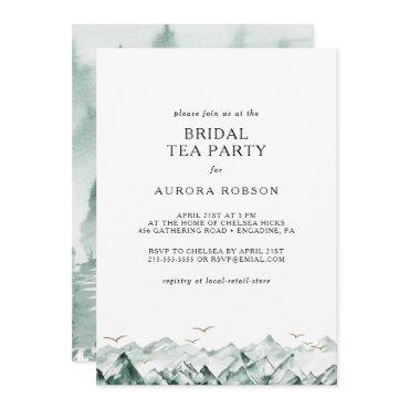 Green and Gold Mountain Bridal Tea Party Invitatio