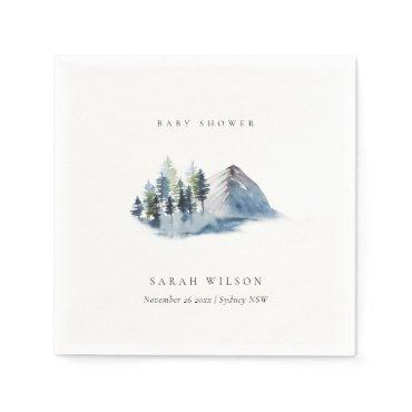 Green Blue Pine Woods Mountain Baby Shower Napkins