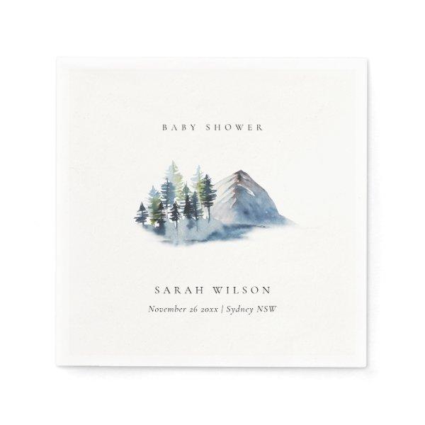 Green Blue Pine Woods Mountain Baby Shower Napkins