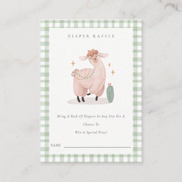 Green Cactus Boho Llama Diaper Raffle Baby Shower Enclosure Card
