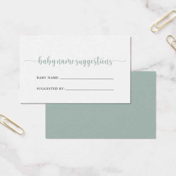 Green Calligraphy Baby Name Suggestions Card