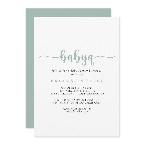 Green Calligraphy BabyQ Baby Shower Barbecue