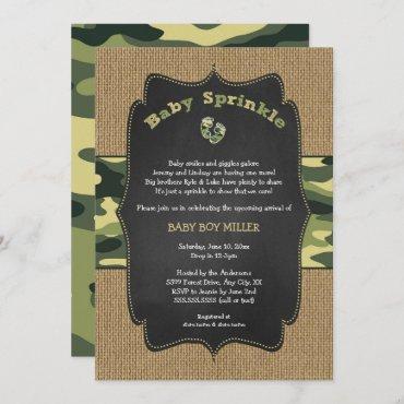 Green Camo Baby Sprinkle Invite, camouflage burlap