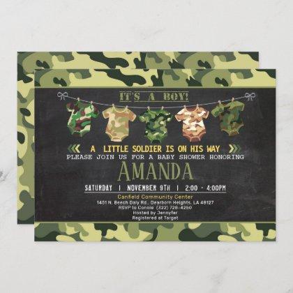 Green Camouflage baby shower invite