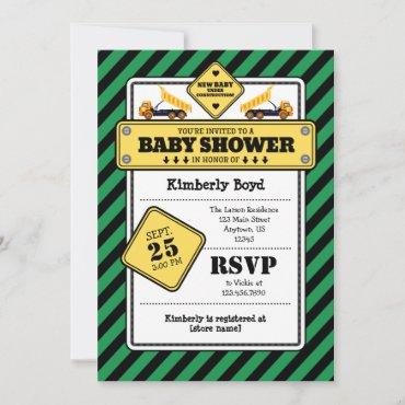 Green Construction Baby Shower Invitation