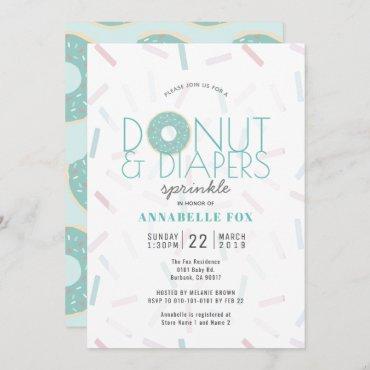 Green Donut & Diapers Sprinkle Baby Shower Invitation