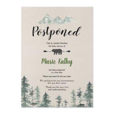 Green forest baby shower Postponed Announcement