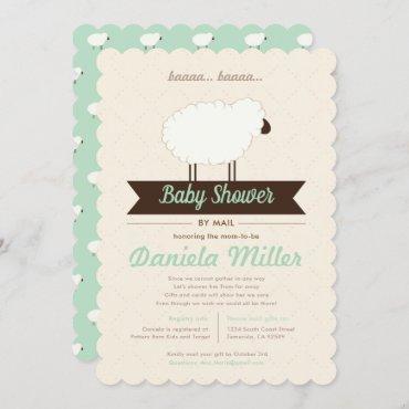 Green Mint Little Lamb Baby Shower by Mail Invitation
