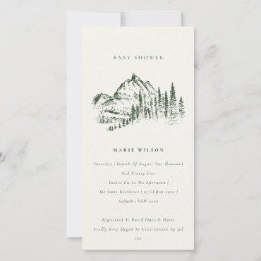 Green Pine Mountain Sketch Baby Shower Invite