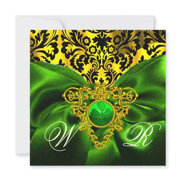 GREEN RIBBON GOLD CELTIC HEART DAMASK MONOGRAM