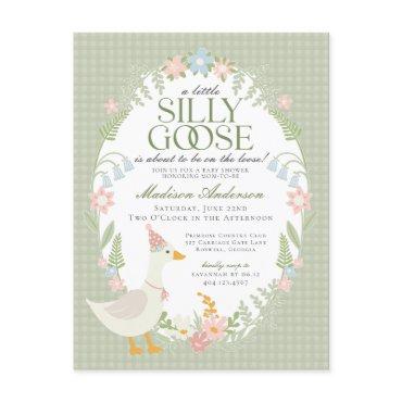 Green Silly Goose Floral Gingham Baby Shower Postcard