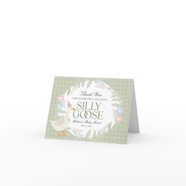 Green Silly Goose Floral Gingham Baby Shower Thank You Card
