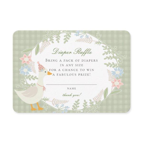 Green Silly Goose Gingham Floral Diaper Raffle Enclosure Card