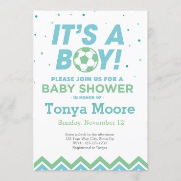 Green Soccer Baby Shower Invitation