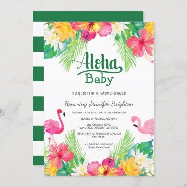 Green | Tropical Flamingo Luau Baby Shower Invitation