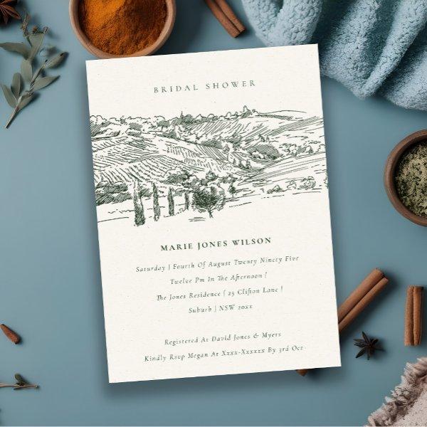Green Winery Mountain Sketch Baby Shower Invite