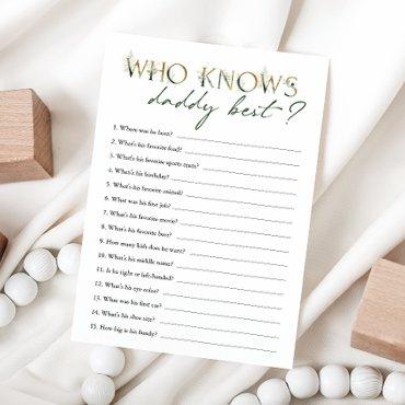 Greenery and Gold Baby Shower Who Knows Daddy Card