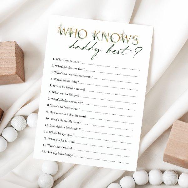 Greenery and Gold Baby Shower Who Knows Daddy Card