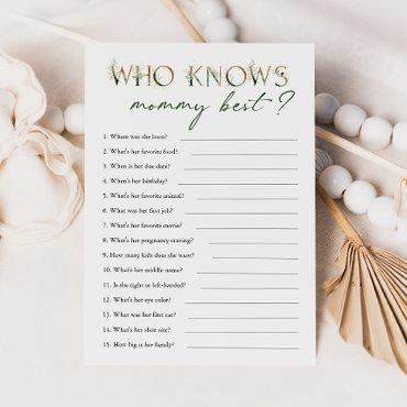 Greenery and Gold Baby Shower Who Knows Mommy Card